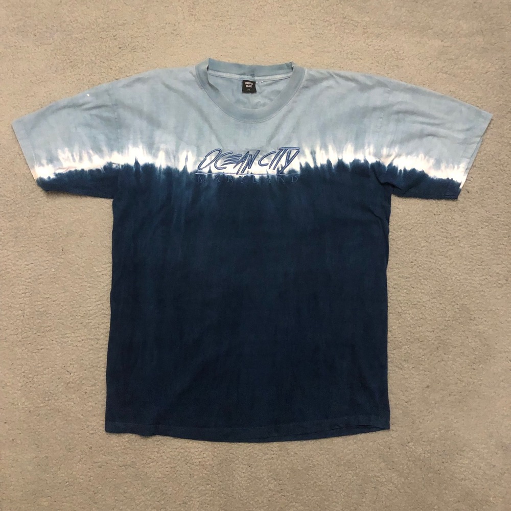 vntg Ocean City Maryland Tie Dye T Shirt XL Blue Embroidered Beach Tee